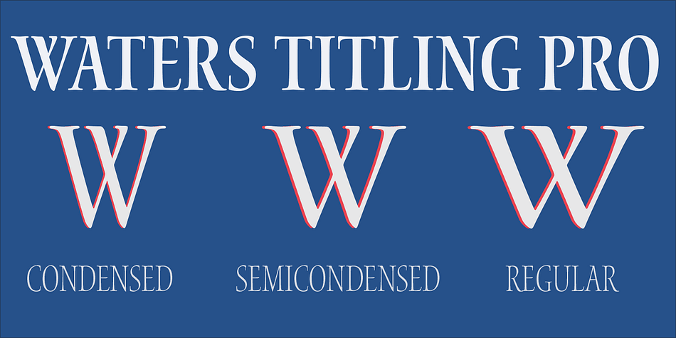 In 1997, renowned lettering artist Julian Waters embodied his classical calligraphic roman capitals in a graceful typeface, aptly named Waters Titling.