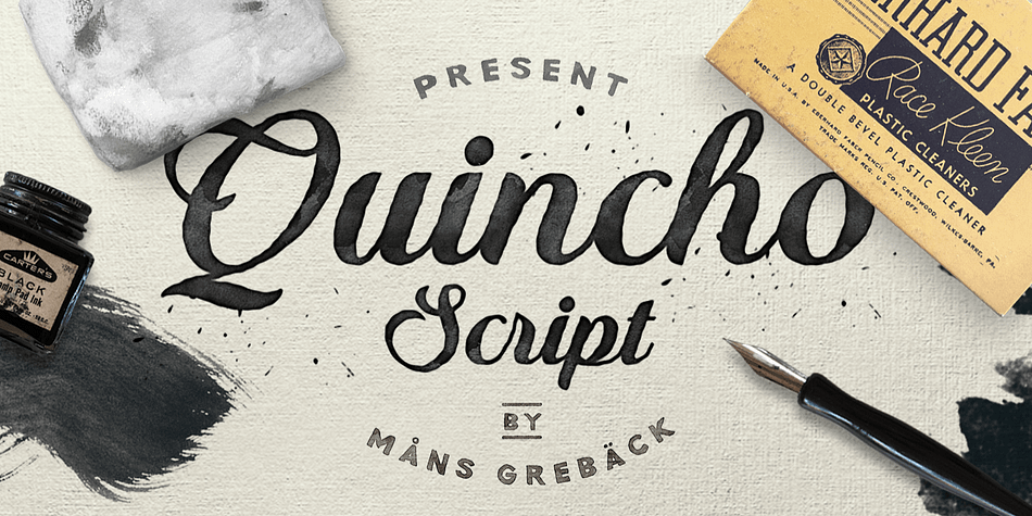 Quincho Script is a high quality calligraphic font, clean with bold characteristics.