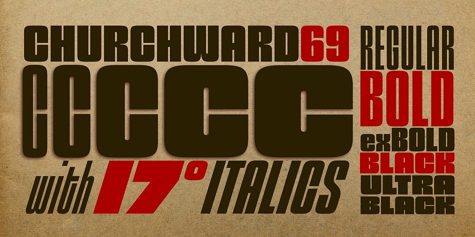 Churchward 69 is a ten weight typeface family originally designed during the late 1960