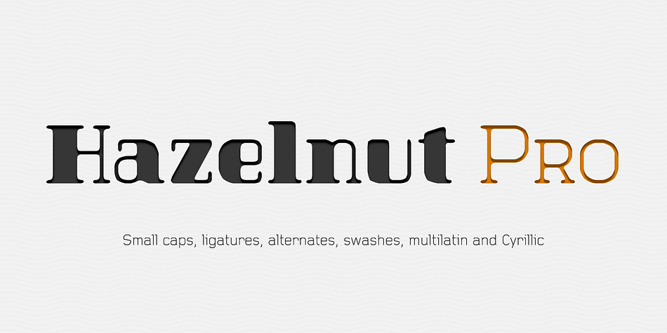 Hazelnut’s glyphs may seem modular, but each of them was shaped individually to give handmade imperfections, reminiscent of wood type press.