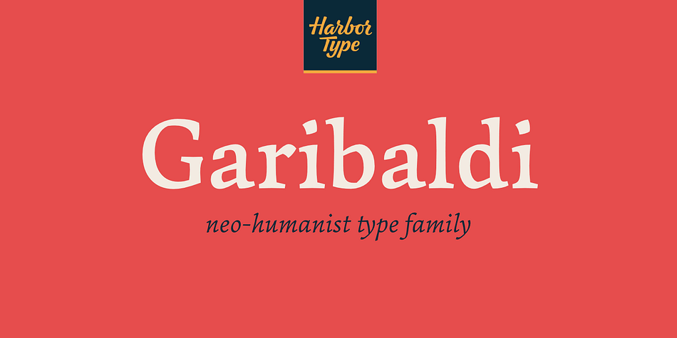 Garibaldi is a text typeface based on humanist calligraphy.