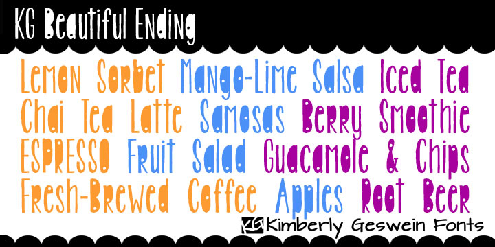 Displaying the beauty and characteristics of the KG Beautiful Ending font family.