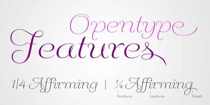 Available in three different weights, contains 15 ligatures, 26 swashes and multilingual support to over 30 languages.