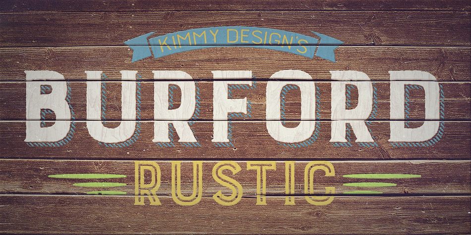 Burford Rustic font family sample image.