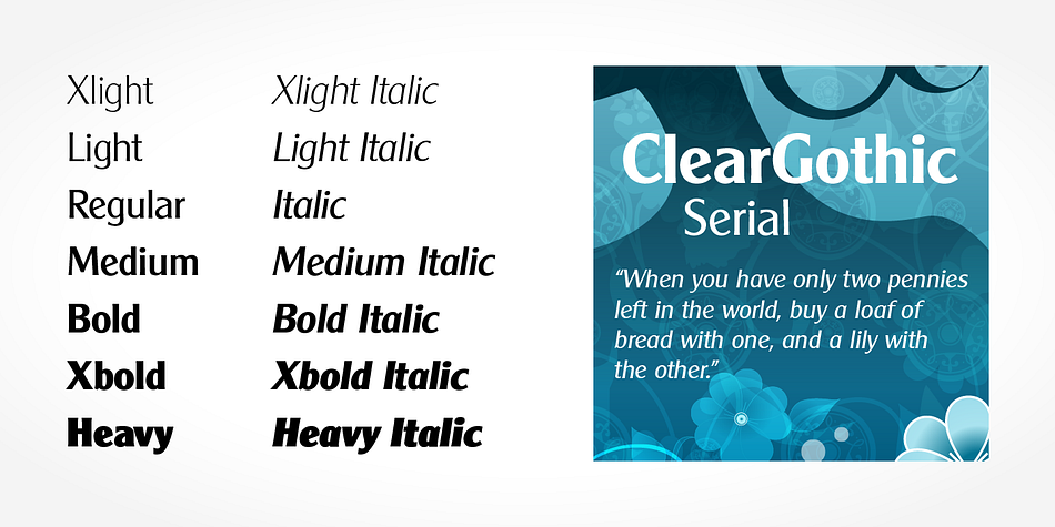 Highlighting the Clear Gothic Serial font family.