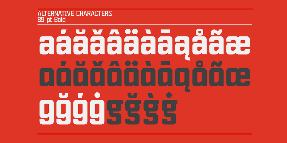 Tabia features a number of alternative characters and ligatures.