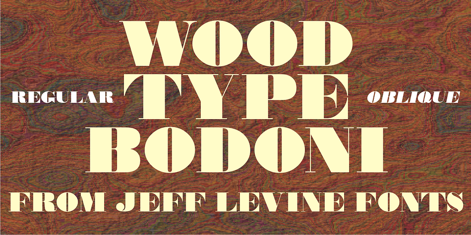 Wood Type Bodoni JNL is a variant of the popular ultra bold version of the classic Bodoni design, with variants in character widths and shapes.
