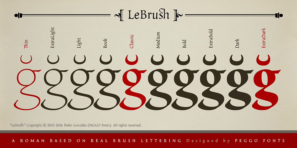LeBrush is a a fourteen font family.