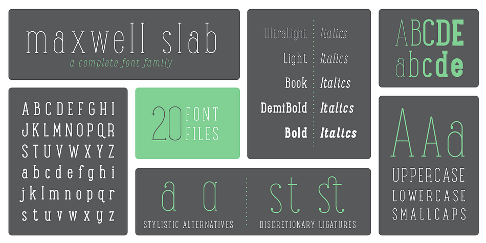 Displaying the beauty and characteristics of the Maxwell Slab font family.