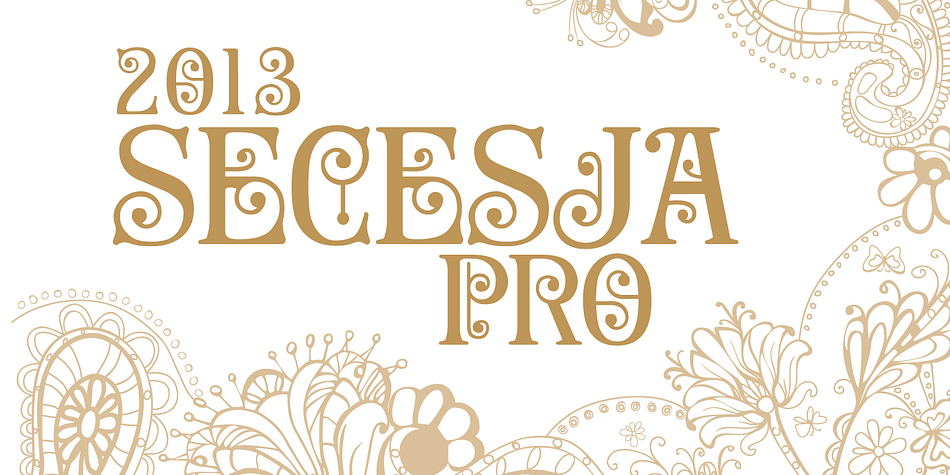 Secesja Pro is a new, completely redesigned and improved version of my font Secesja, which was released for the first time in 2001.