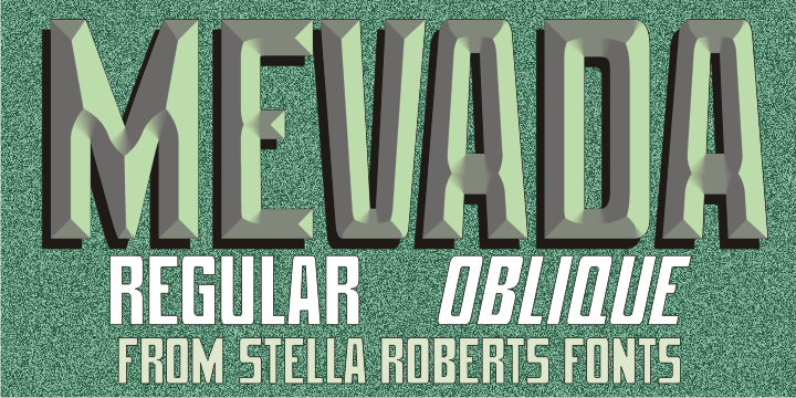 Mevada SRF and its oblique partner are a remix of the Ray Larabie design Devama SRF, another exclusive from Stella Roberts Fonts.