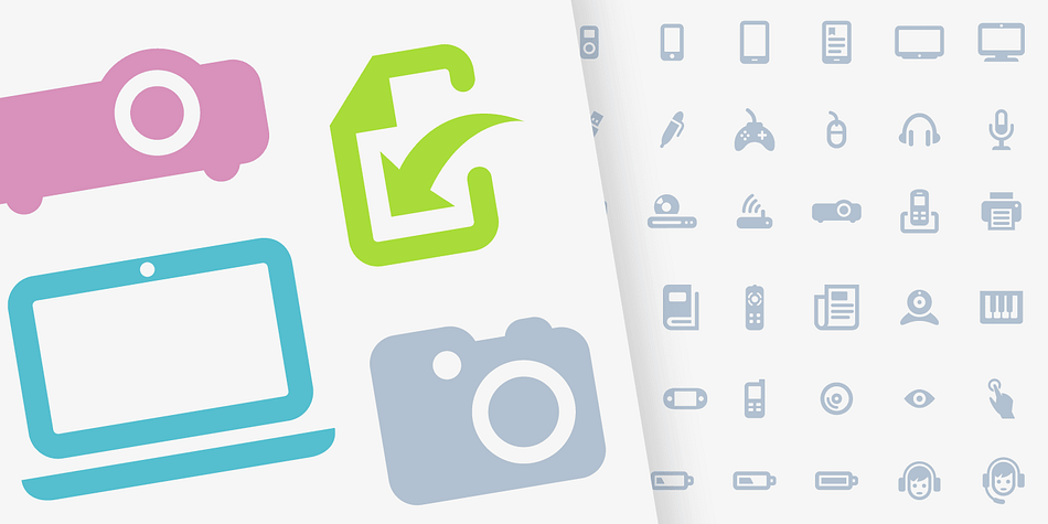 Vivala Media Icons is a set of 106 symbols of modern media devices and controls for various functions, such as volume, brightness and many others.