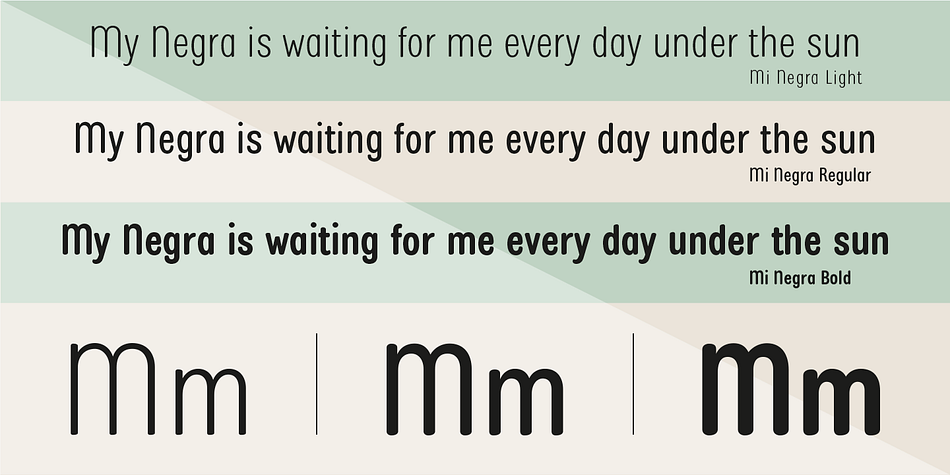 Thanks to its structure and nice endings “Mi Negra” is recommended for composing short texts (logotypes, packing, posters, etc.).
