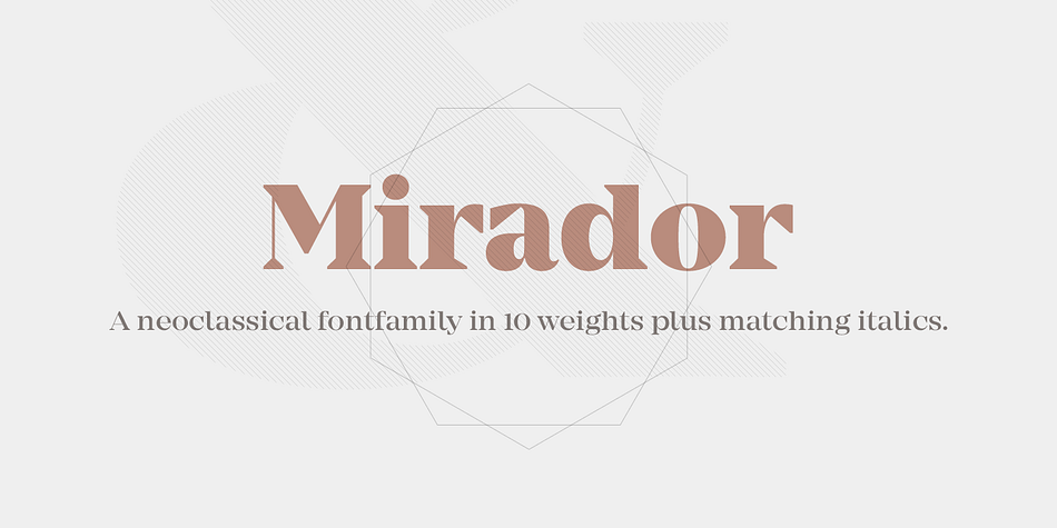 Mirador is a powerful neoclassical font family designed for various usages — ranging from editorial and corporate design to web, interaction and product design.