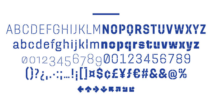 The Dezen type family consists of a wide variety of styles – solid and stencil.