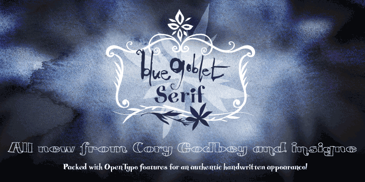 Blue Goblet is a series of fonts and ornaments by Cory Godbey and Jeremy Dooley.