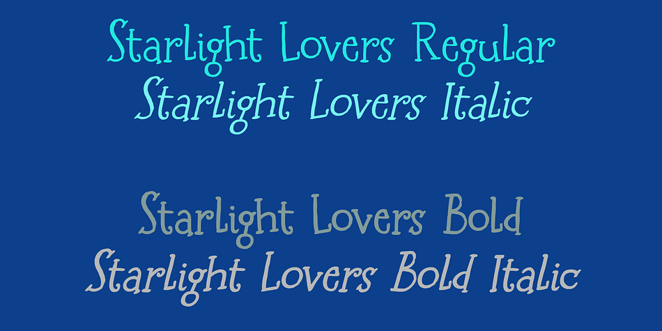 Starlight Lovers is an ideal font for (Christmas) cards, book covers, posters and product packaging.