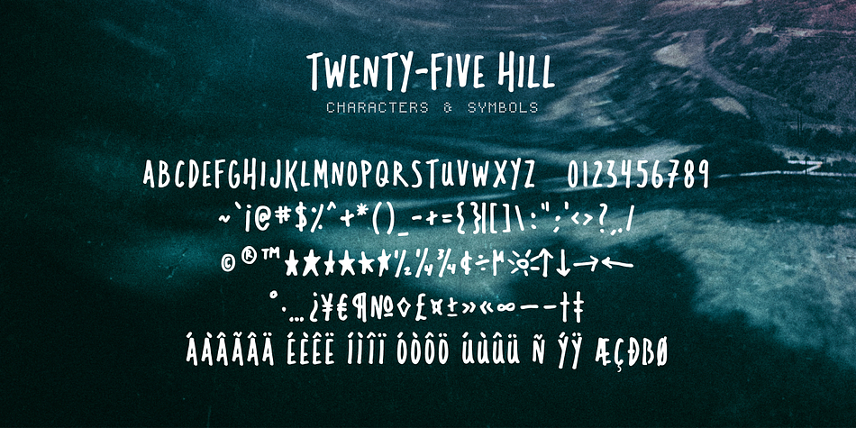 Twentyfive Hill font family sample image.