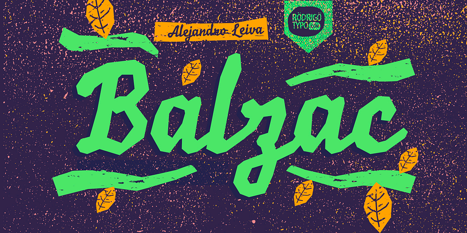 Balzac is one Script typeface, heavy, rough with alternate set of numbers and accompanied a set of ornaments, designed by Alejandro Leiva.