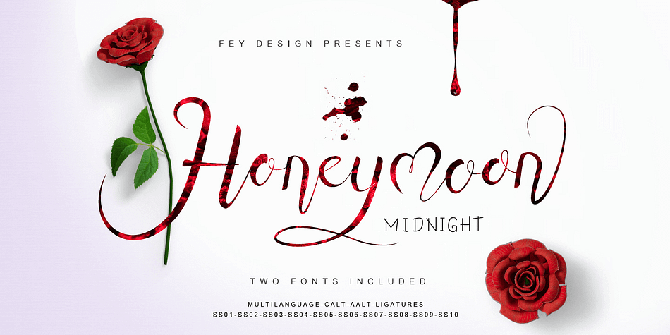 Displaying the beauty and characteristics of the Honey Moon Midnight font family.