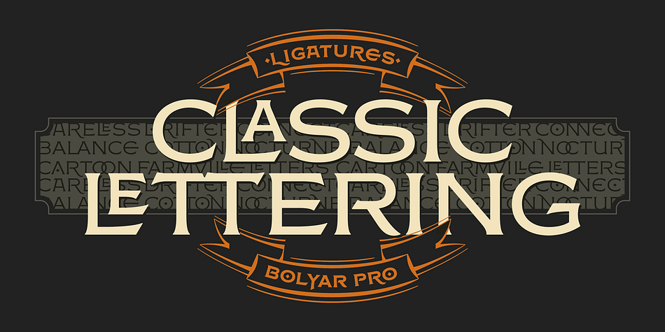 If you are addicted to classic vintage style, then you could easily use Bolyar Pro for almost anything - from letterhead, logos and catchy headlines to elegant packaging, book covers, and wine labels.