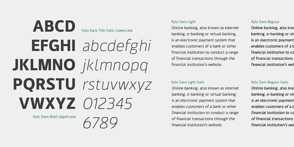 Kylo Sans takes the essence of three distinct forms to create a unique, readable typeface with an exact and understated personality.