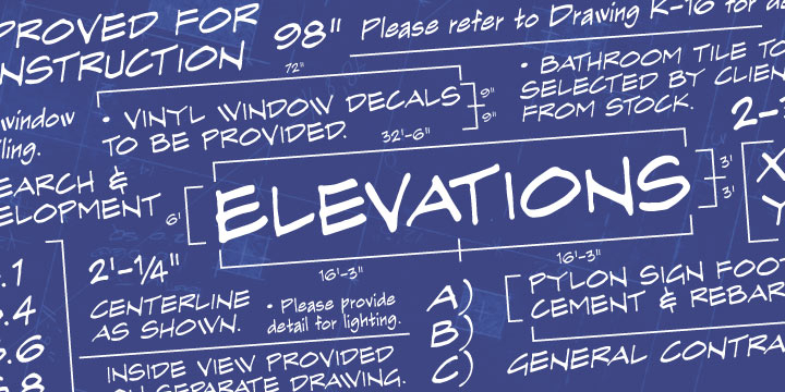 Elevations BB is inspired by the hand lettering of architects and engineers.