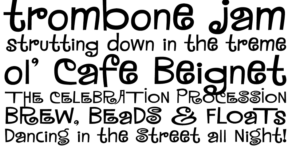 Displaying the beauty and characteristics of the MardiKrewe PB font family.