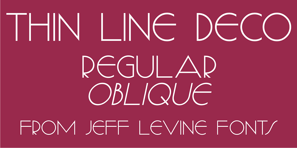 The cover of the 1943 sheet music for the song "Jeannie" offered up a hand lettered monoline Deco sans with varying width letterforms.  From this design comes the aptly-named Thin Line Deco JNL.