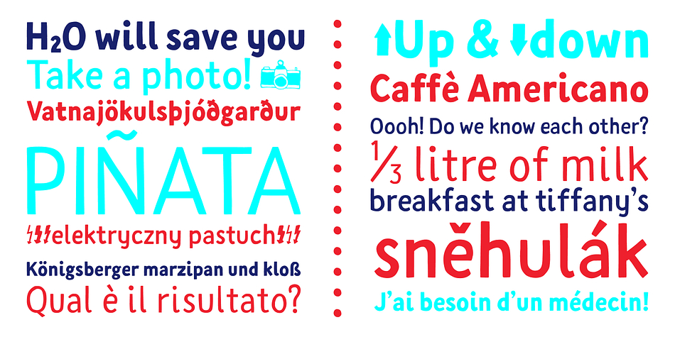 This typeface consists of different alternate glyphs with special automatic script, many special characters for different languages and pictograms and Cyrillic script.