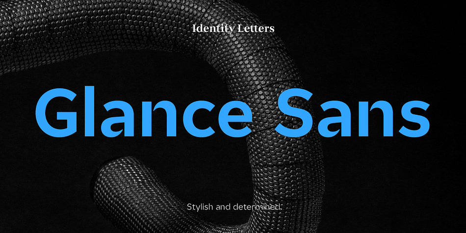 Geometric, stylish, and not quite a stencil face: Glance Sans is the urban alter ego of Glance Slab—a strong-willed sans-serif with no frills but a few unique character traits.