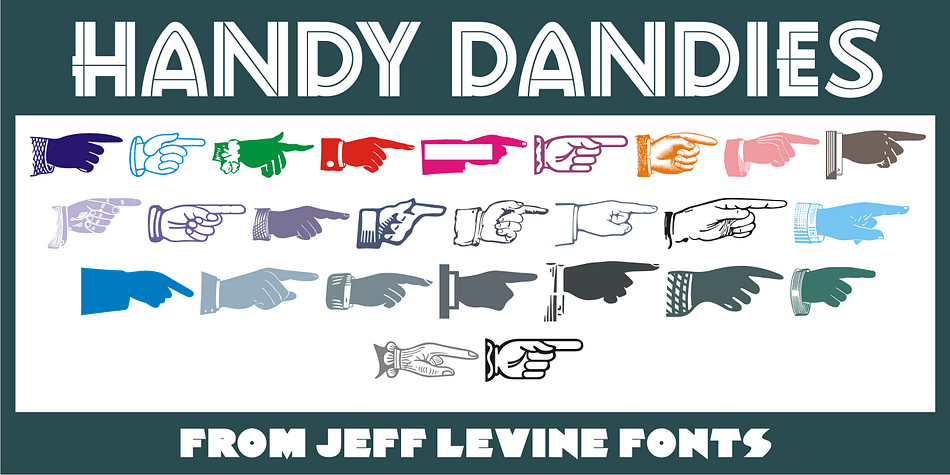 Handy Dandies JNL is a third collection from Jeff Levine Fonts of pointing hands along with a few card holders thrown in for good measure.