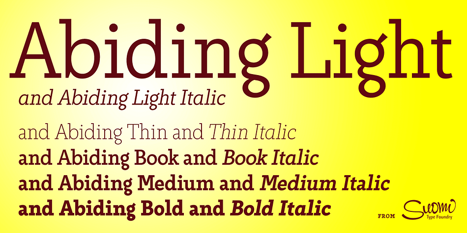 A Slab Serif font family of five weight for headline and text use, with old style numerals and small caps.