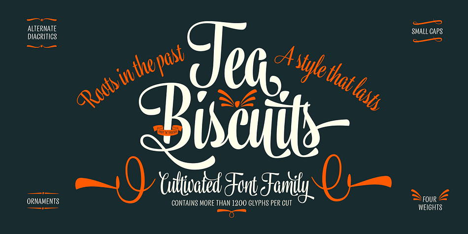 Tea Biscuit is a classy upright script family with it roots in the past.