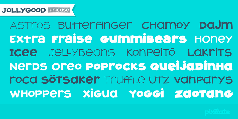 Highlighting the JollyGood Proper Unicase font family.