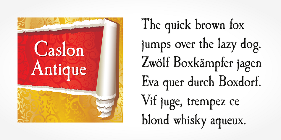 Caslon Antique Pro font family sample image.