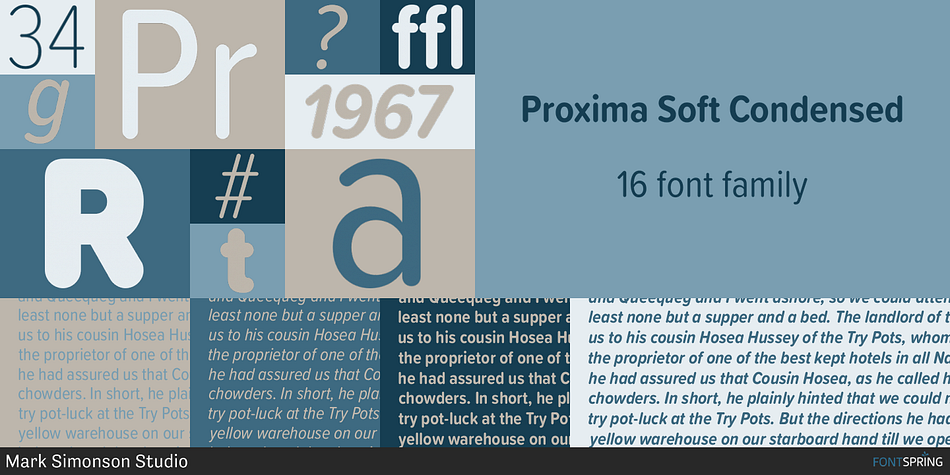 Proxima Soft Condensed font family sample image.