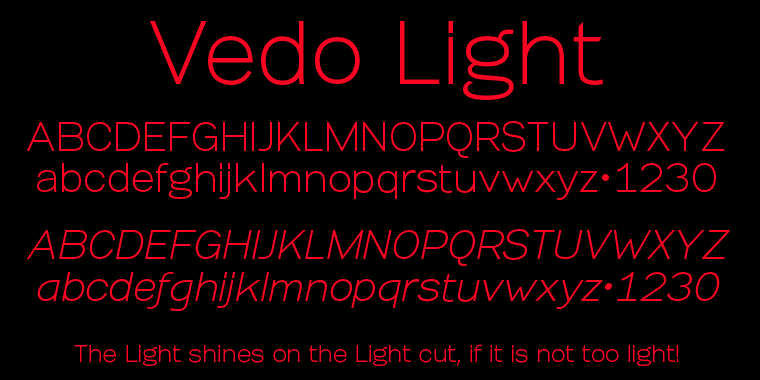 Emphasizing the favorited Vedo font family.