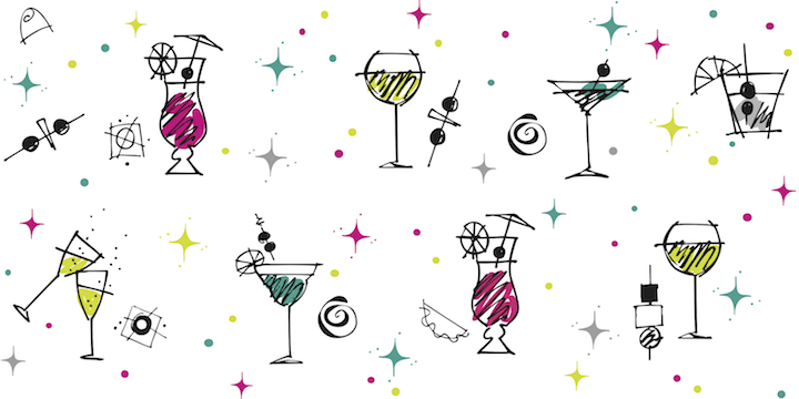 Inspiration for the font came from a set of illustrations created for a cocktail themed fabric contest on spoonflower.com.