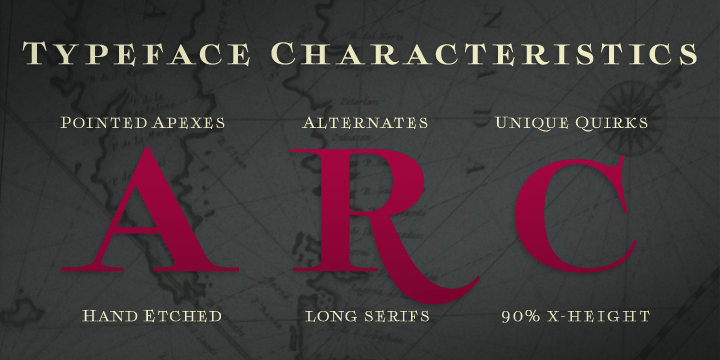 Inspired by the type elements of 17th century Dutch mapmaking, Boncaire Titling provides you with a historic yet adventurous look for your library.