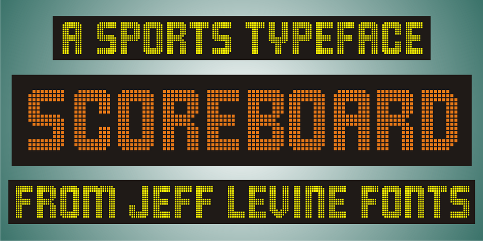 Scoreboard JNL emulates illuminated scoreboards and is based on an alphabet found in an old clip art book of sports-themed alphabets.