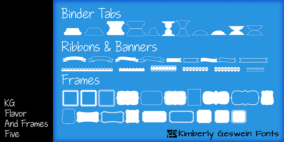 Displaying the beauty and characteristics of the KG Flavor and Frames Five font family.