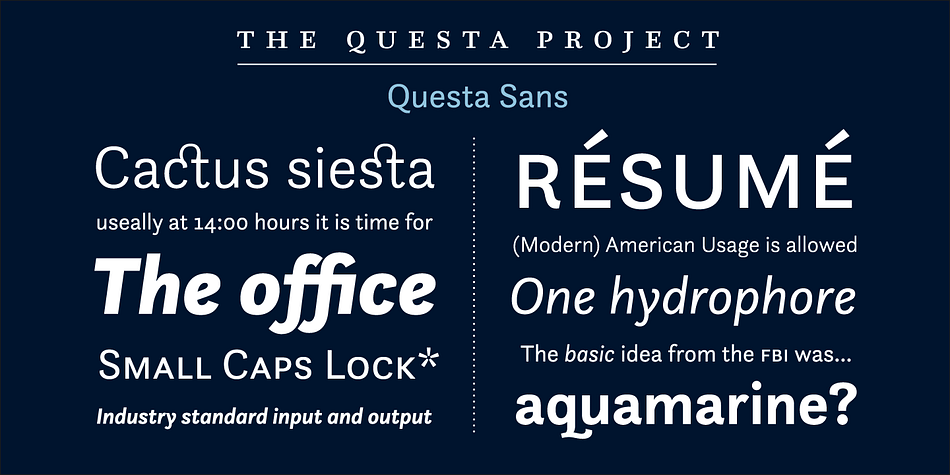 It is part of a type system called The Questa Project, containing a serif, a matching sans and a matching display version.