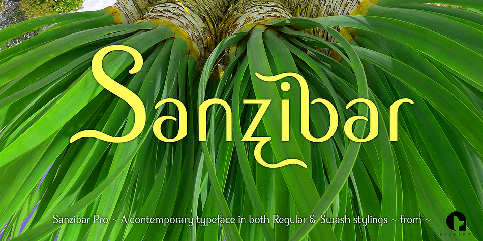 Sanzibar Pro is an elegant sans serif typeface in two weights with spurless, medium contrast letterforms and a well balanced mixture of straight, rounded & angled terminal styles.