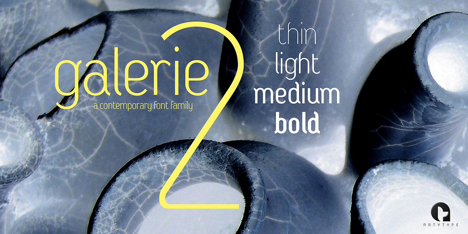 Galerie 2, like the full width Galerie volume, comes in 4 weights from Thin to Bold.