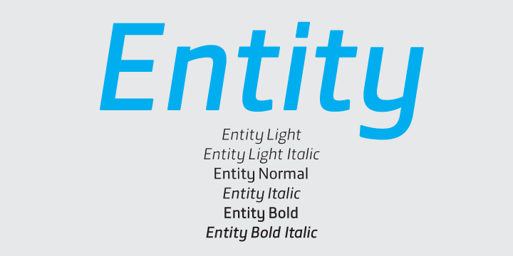 The Entity family is a series of six typefaces for screen use, text setting and display-size design.