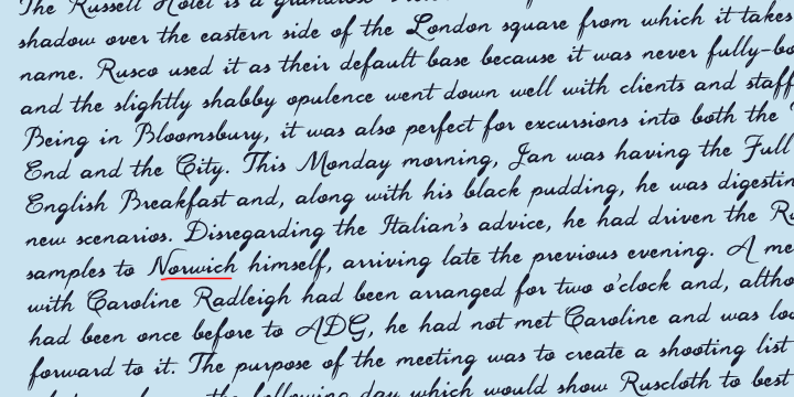 Norwich is a grungy version of the font Tenison and provides real blobby pen handwriting.