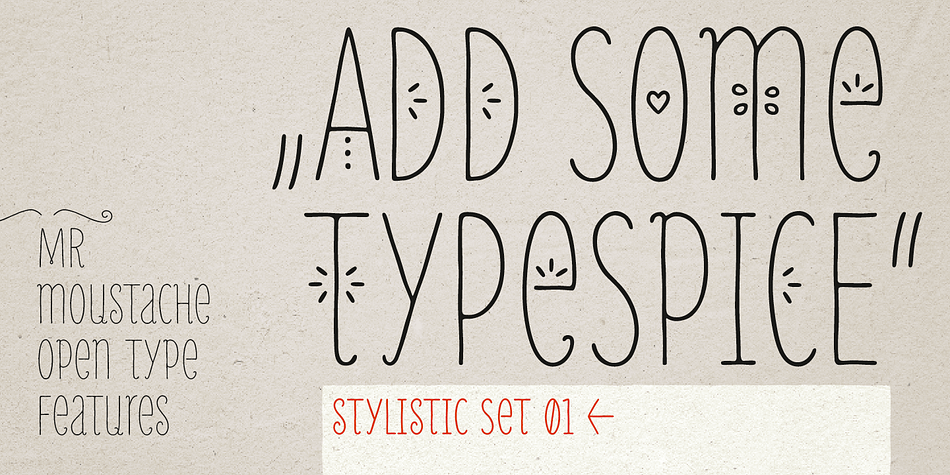 MrMoustache font family example.