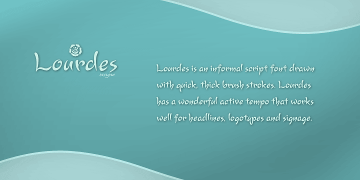 Lourdes is an informal script font drawn with quick, thick brush strokes.