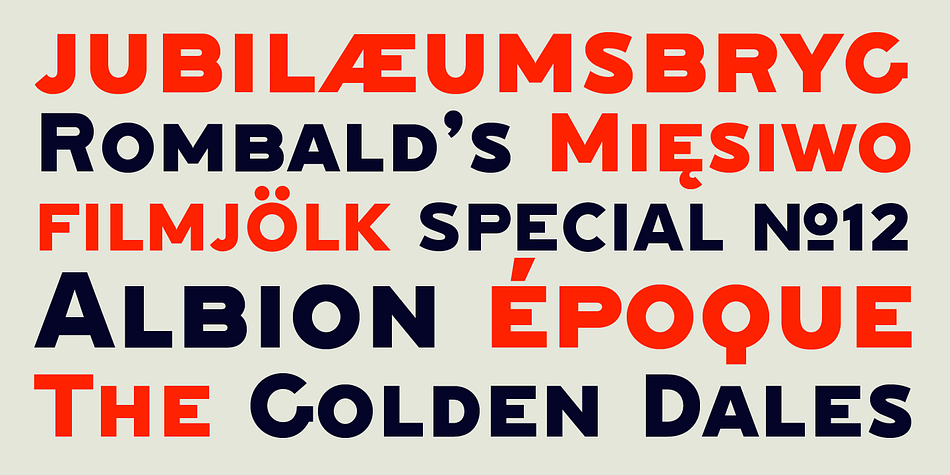 The grotesque face with its robust angles and warm circular curves recalls the style of traditional English sans-serifs like Caslon’s 2-Line Egyptian.